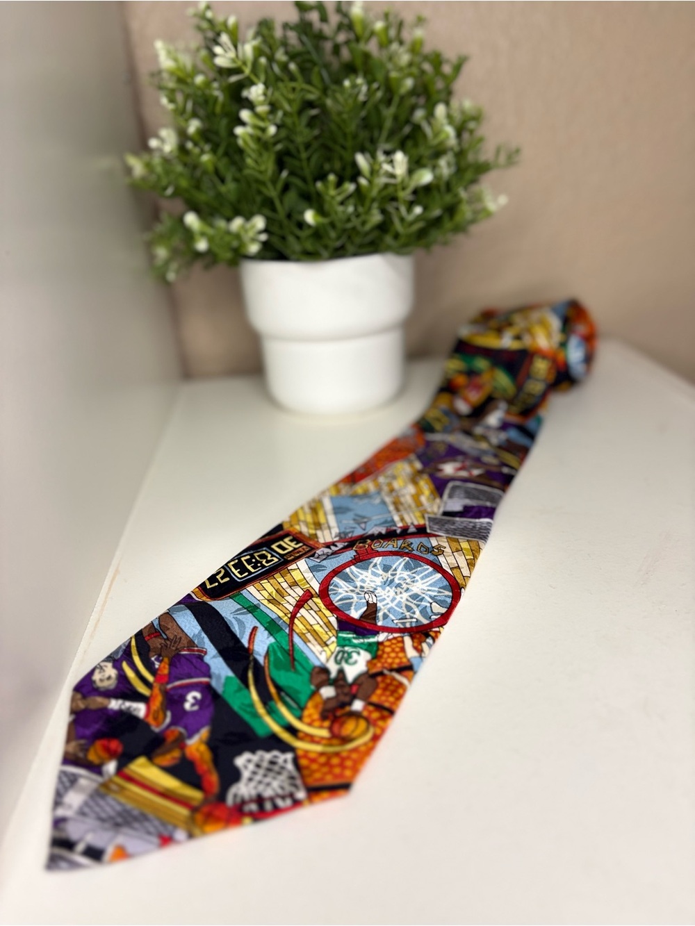 Vintage Nicole Miller 1992 Silk Basketball Tie Novelty Sports Pop Art Retro 90s